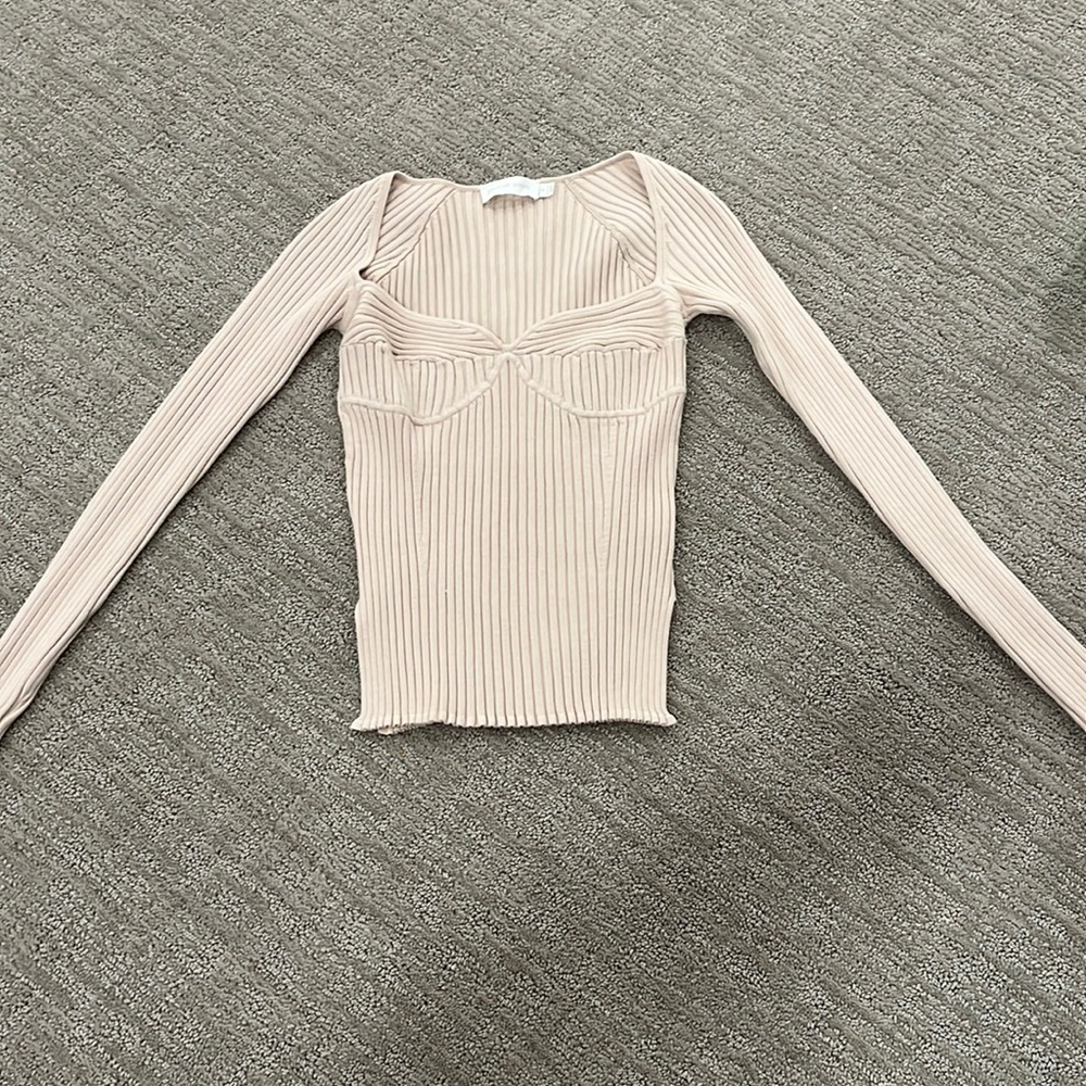 Jonathan Simkhai Ribbed Long Sleeve Top in Beige